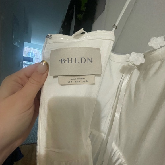 NWT BHLDN Strapless 3D Floral Vine Fit & Flare Midi Wedding Bridal White Dress 4 - Picture 8 of 12